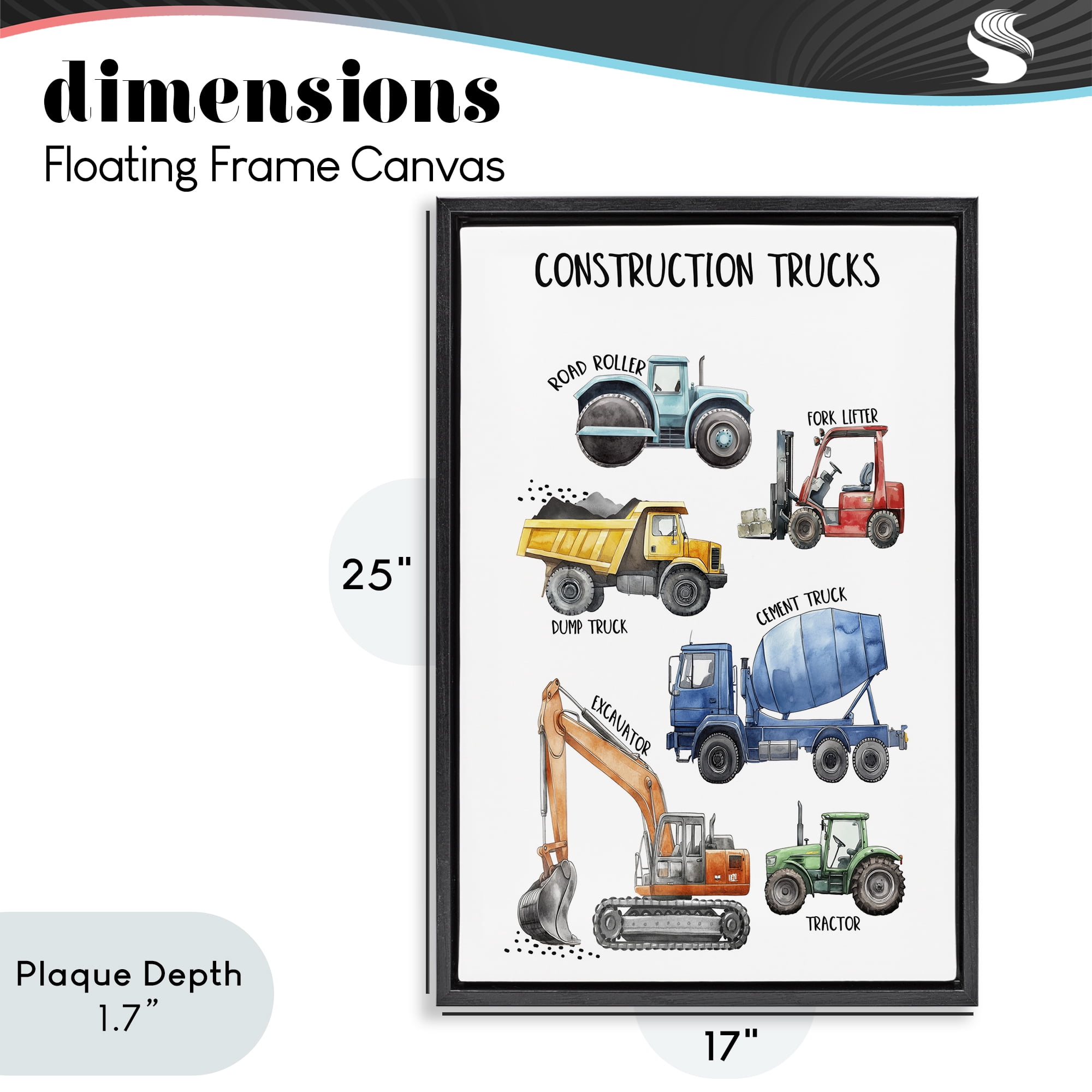 Stupell Industries Utility Trucks Construction Black Framed Floater Canvas Wall Art, design by Christine Simpson Art