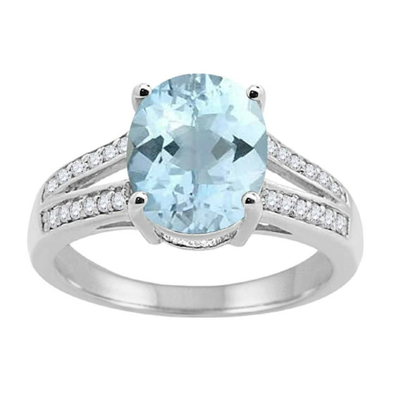 Mauli Jewels Rings for Women 2.52 Carat Oval Aquamarine and Diamond Ring 4-Prong 10K White Gold