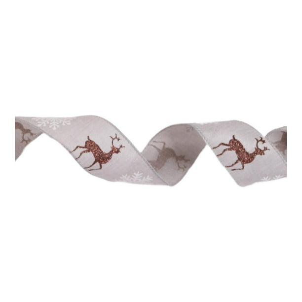 Cinta Navideña de Lino Macarena 2 Pulgadas 32,8 Pies Con Alambre para Decoración de Árboles de Navidad Gris
