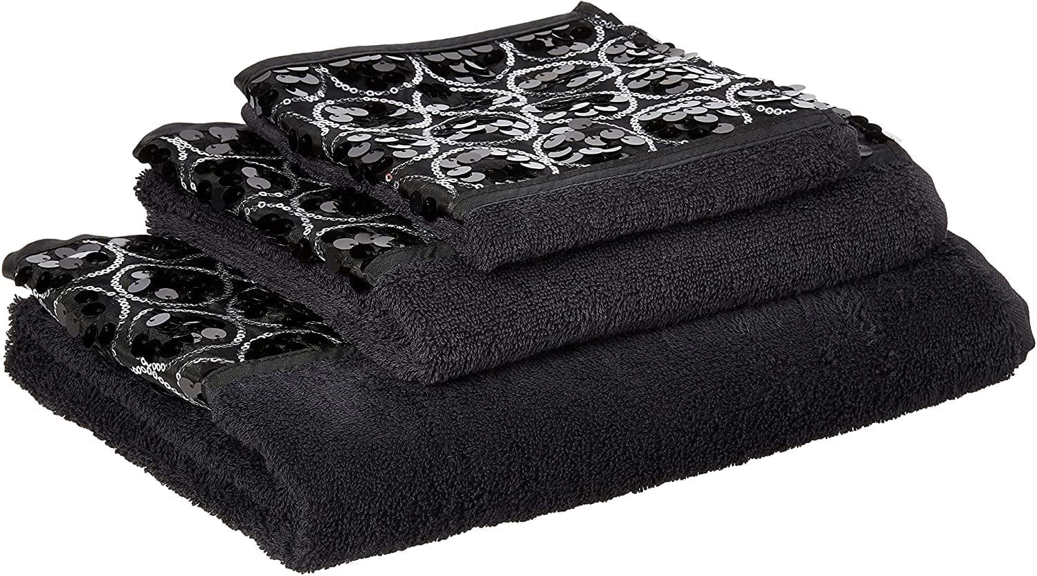Popular Bath Sinatra Modern Bathroom Towel Set 3 Piece Towel Bath Towel, Hand Towel and Wash Towel Luxury Contemporary Decor Bling Mosaic Glass Black Bath Towel Sets Soft, Plush and Highly Absorbent