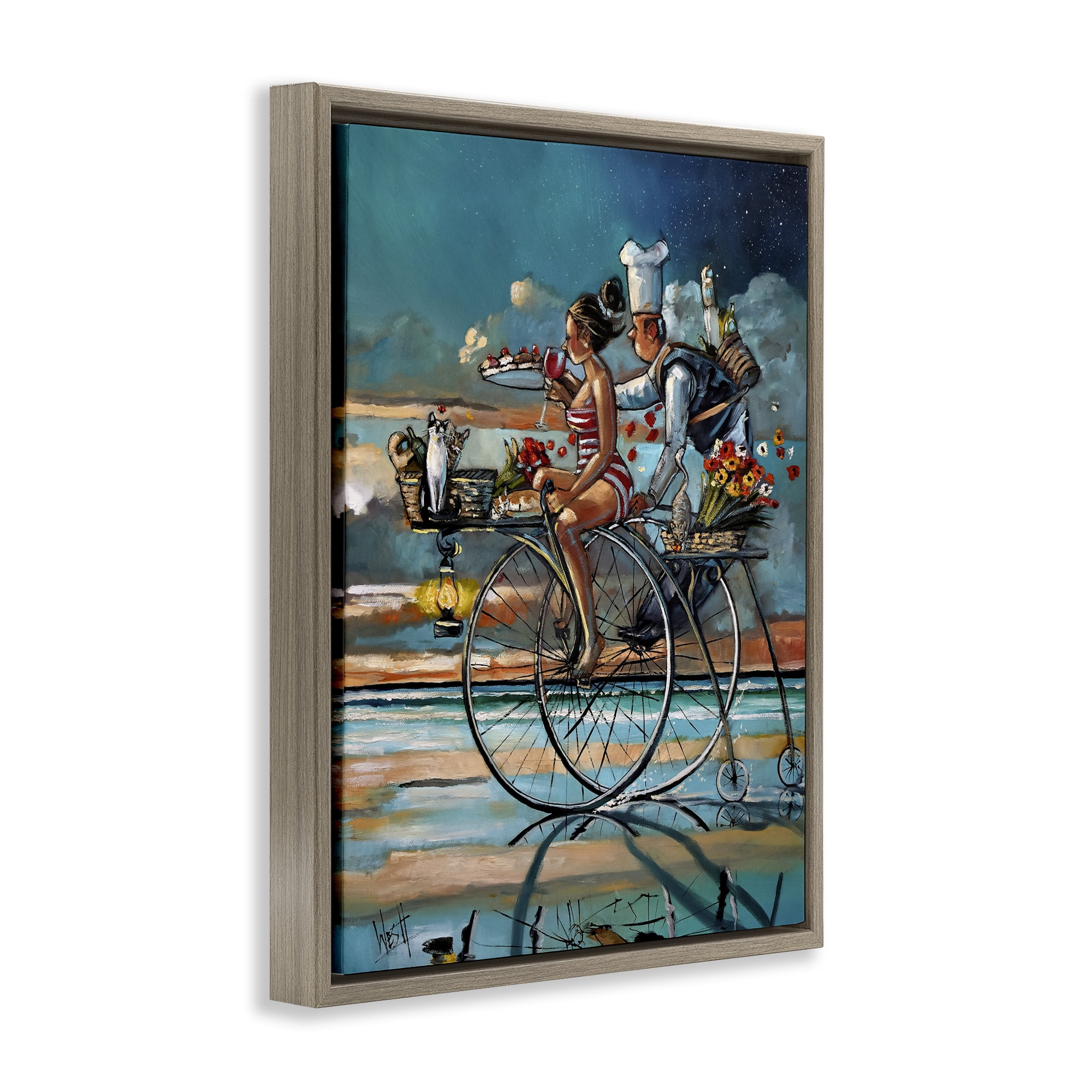 Stupell Industries Zaan's Dream Seaside Bicycle Ride Brown Framed Floater Canvas Wall Art, design by Ronald West
