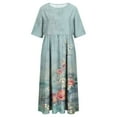 thumbnail image 4 of QQAMB Dress for Women Summer Floral Print Crewneck Short Sleeve Dress Loose Casual Midi Dress Light Blue XL, 4 of 4