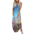 thumbnail image 2 of Lenago Robes Grande Taille pour Femmes Robe Longue Sans Manches Imprimée Col Rond Robes d'Été Plage en Solde, 2 of 5