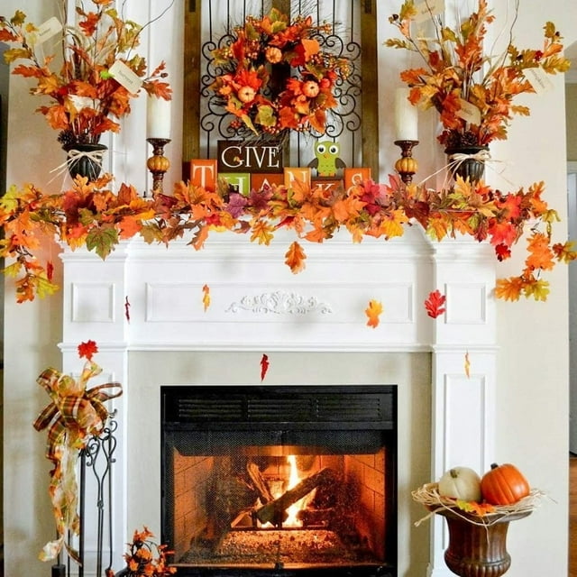 2 Pack Fall Maple Garland - 5.8ft/Piece Artificial Fall Foliage Garland Light Colorful Autumn Decor for Home Wedding Party (CabinaHome Mixed Color)