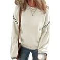 thumbnail image 2 of Sweaters for Women Solid Crewneck Loose Fit Long Sleeve Contrast Cable Knit Pullover Sweater Jumper Tops White M, 2 of 9