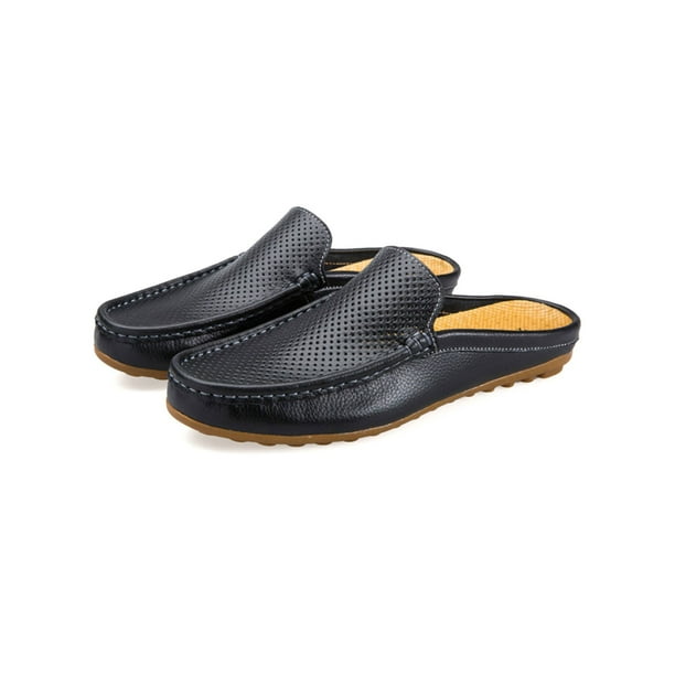 LUXUR Mens Loafers Backless Flats Closed Toe Mules Comfort Flat Shoes Men Slides Black 11.5