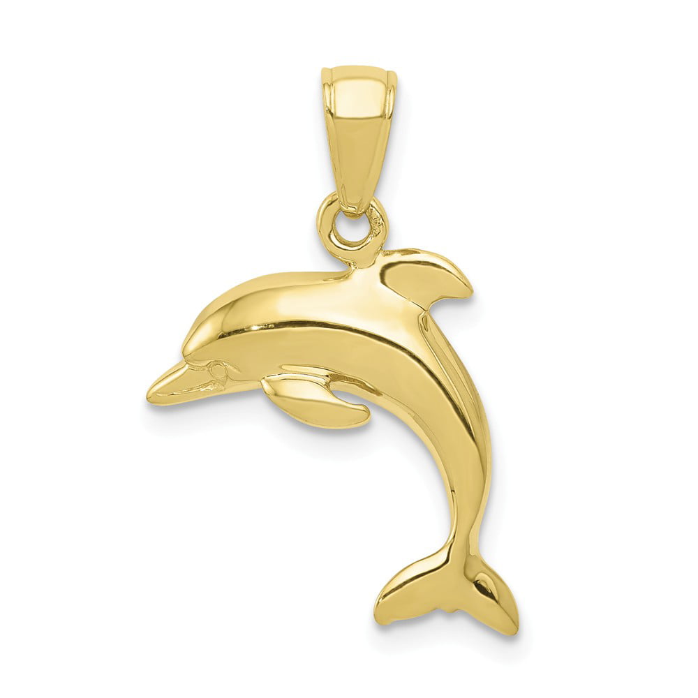 Solid 10k Yellow Gold Dolphin Pendant Charm - Walmart.com