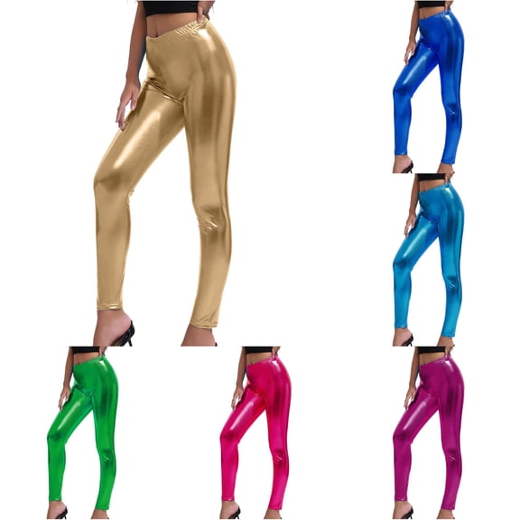 SONXAHE Metallic Leggings For Women Elastic Waist Stage Performance Trousers