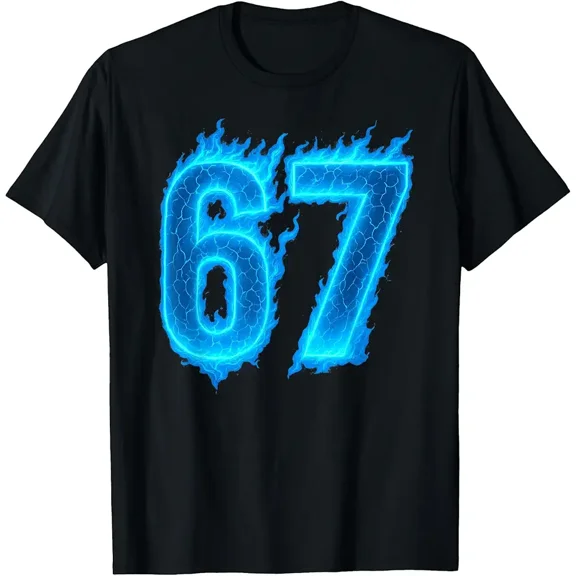 67 Six Seven Blue Flame Colorful Cool Funny 6 7 Meme T-Shirt