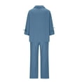 thumbnail image 6 of Jinhomg Two Piece Cotton Linen Sets for Women Butons Down Long Sleeve Shirts And Pants Fall 2 Piece Lounge Sets with Pockets Blue,XL, 6 of 7