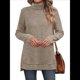 thumbnail image 3 of Tops Tipo Túnica para Mujer, Cuello Alto, Larga, Suéteres Oversize de Otoño, Abertura Lateral, Dobladillo Alto-Bajo Café XXL, 3 of 5