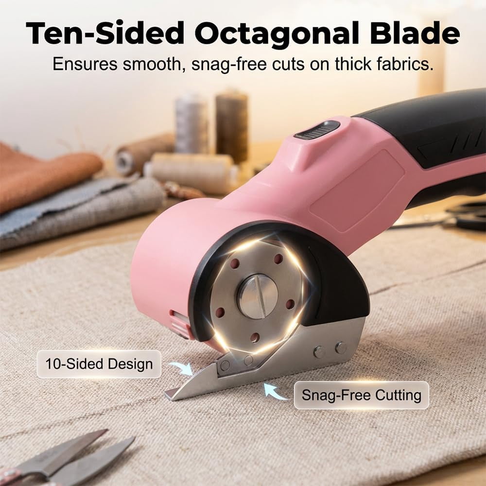 Rechargeable Cordless Electric Scissors, Rotary Cardboard Cutter, Automatic Box Cutter With Led Light, Extra 2 Blades, Electric Scissors For Fabric Leather Carpet Plastic Cloth Carton (Blue)