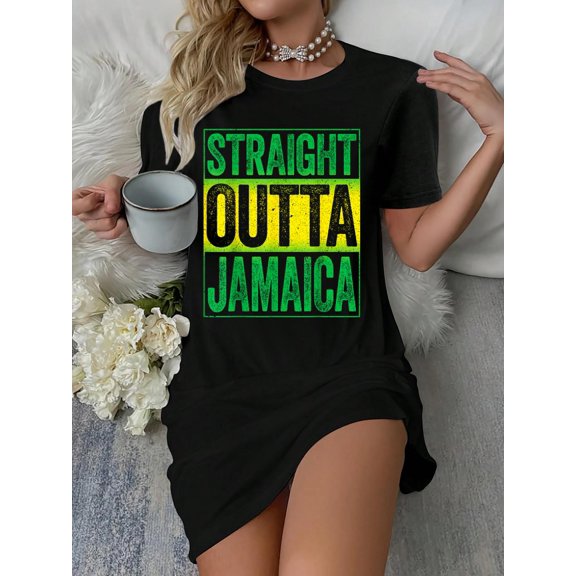 Straight Outta Jamaica Shirt Men Women Kids Caribbean Party T-Shirt Dress Casual Summer Dress Everyday Outfit