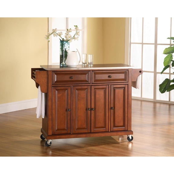 STAINLESS STEEL TOP KITCHEN CART/ISLAND IN CLASSIC CHERRY FINISH