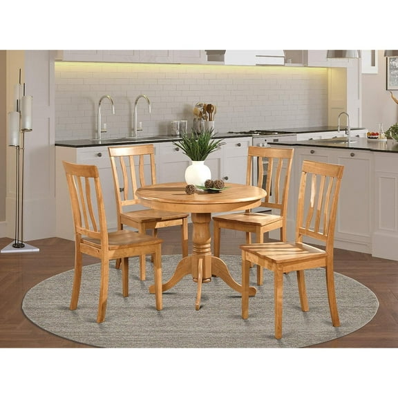 HomeStock 5 Piece Modern Dining Table Set Includes a Round Kitchen Table with Pedestal and 4 Dining Chairs, 36x36 Inch,Oak