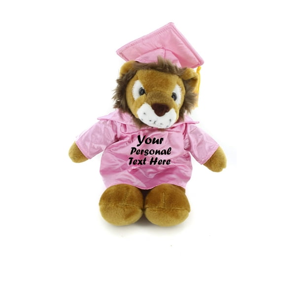 Made by Aliens Graduation Lion Plush Stuffed Animal Toys Present Gifts for Graduation Day, Personalized Text, Name or Your School Logo on Gown, Best for Any Grad School Kids 12 Inches