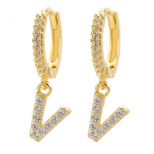 LSLJS Dainty Gold Plated Initial Hoop Earrings Letter Alphabet Dangle Earrings Fashion Sparkly Rhinestone Letter Initial Pendant Drop Earrings for Women Valent