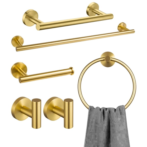 6-Piece Brushed Gold Bathroom Hardware Set, Gold Towel Bar Set Bathroom Towel Holder Set Towel Rack Set Stainless Steel Wall Mounted, 23.6 Inch