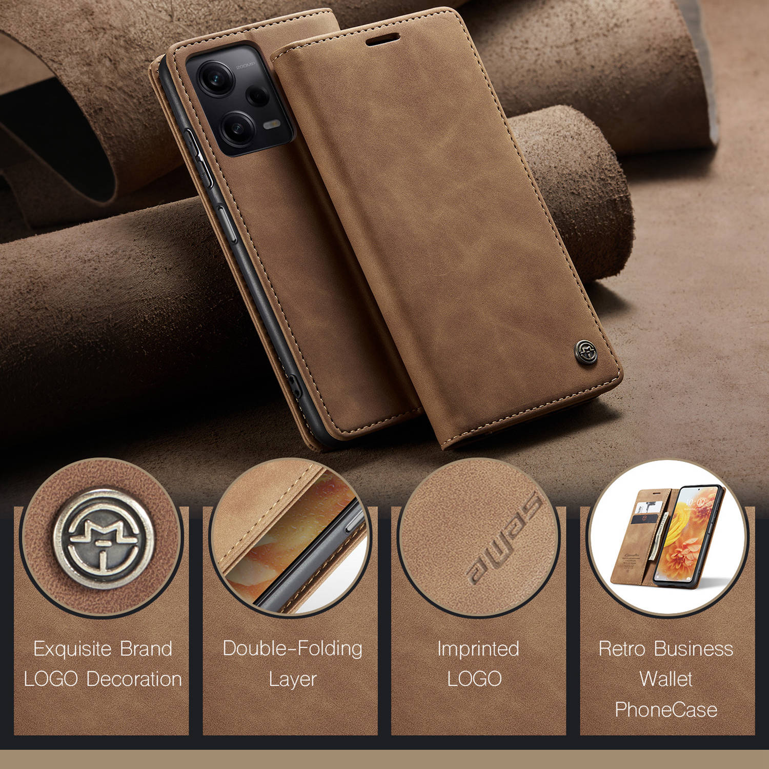 ETFAST Leather Wallet With Card Holder Zipper Phone Case For Xiaomi Poco X5 Pro High Quality Leather Phone Case