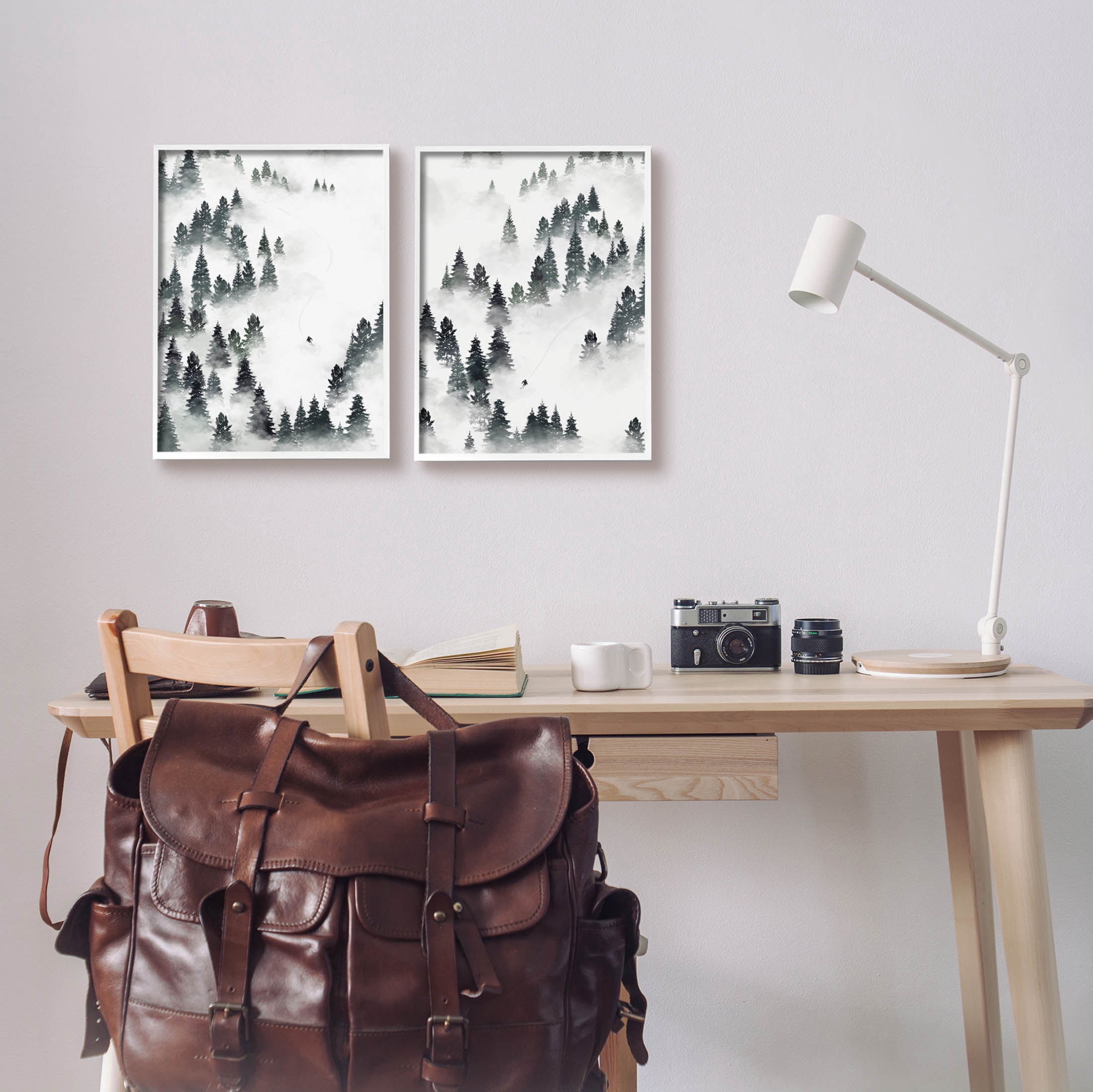 Stupell Industries Winter Ski Slopes Mountain Graphic Art White Framed Art Print Wall Art, Set of 2, Design by Ziwei Li