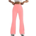 thumbnail image 2 of YWDJ Pink Flare Leggings for Women Non See Through Plus Size Gym Leggings Full Length Summer Pants Curvy Casual Long Flare Vacation Pants Pull on Solid Yoga Lightweight XL Breathable Beach Pants, 2 of 6