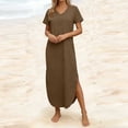 thumbnail image 4 of Ahabrexf Short Dress for Women Casual V Neck Short Sleeve Pocket Regular Length 1Pc, 4 of 6
