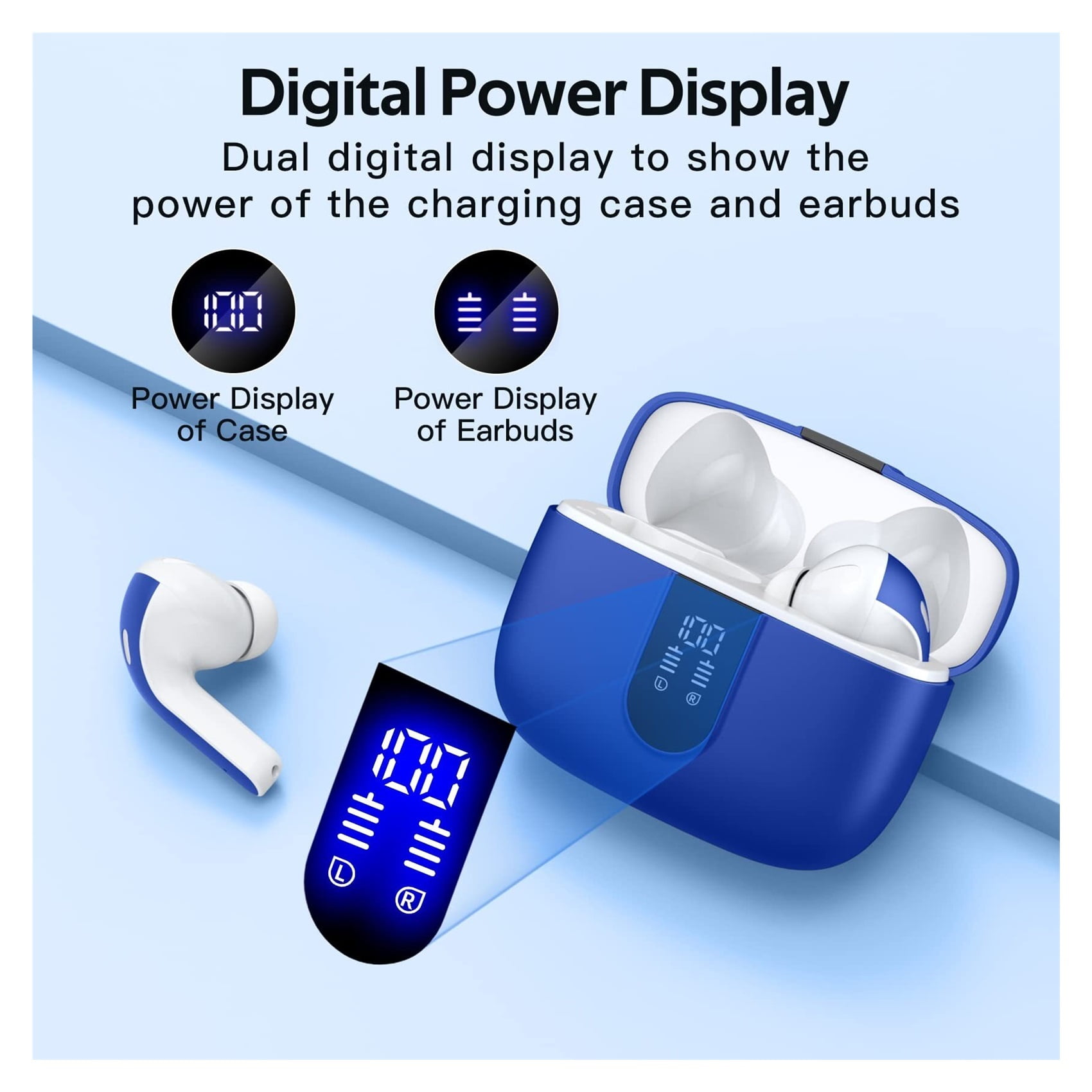 Bluetooth Headphones True Wireless Earbuds 60H Playback LED Power Display Earphones with Wireless Charging Case IPX5 Waterproof in-Ear Ear buds with Mic for TV Smart Phone Laptop Computer Sports