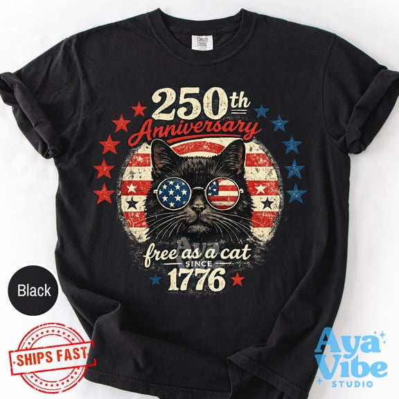 250th Anniversary America Cat Shirt | Patriotic Cat Tee | USA Flag Sunglasses Shirt | 4th of July Tee| Fourth of July Cat Shirt