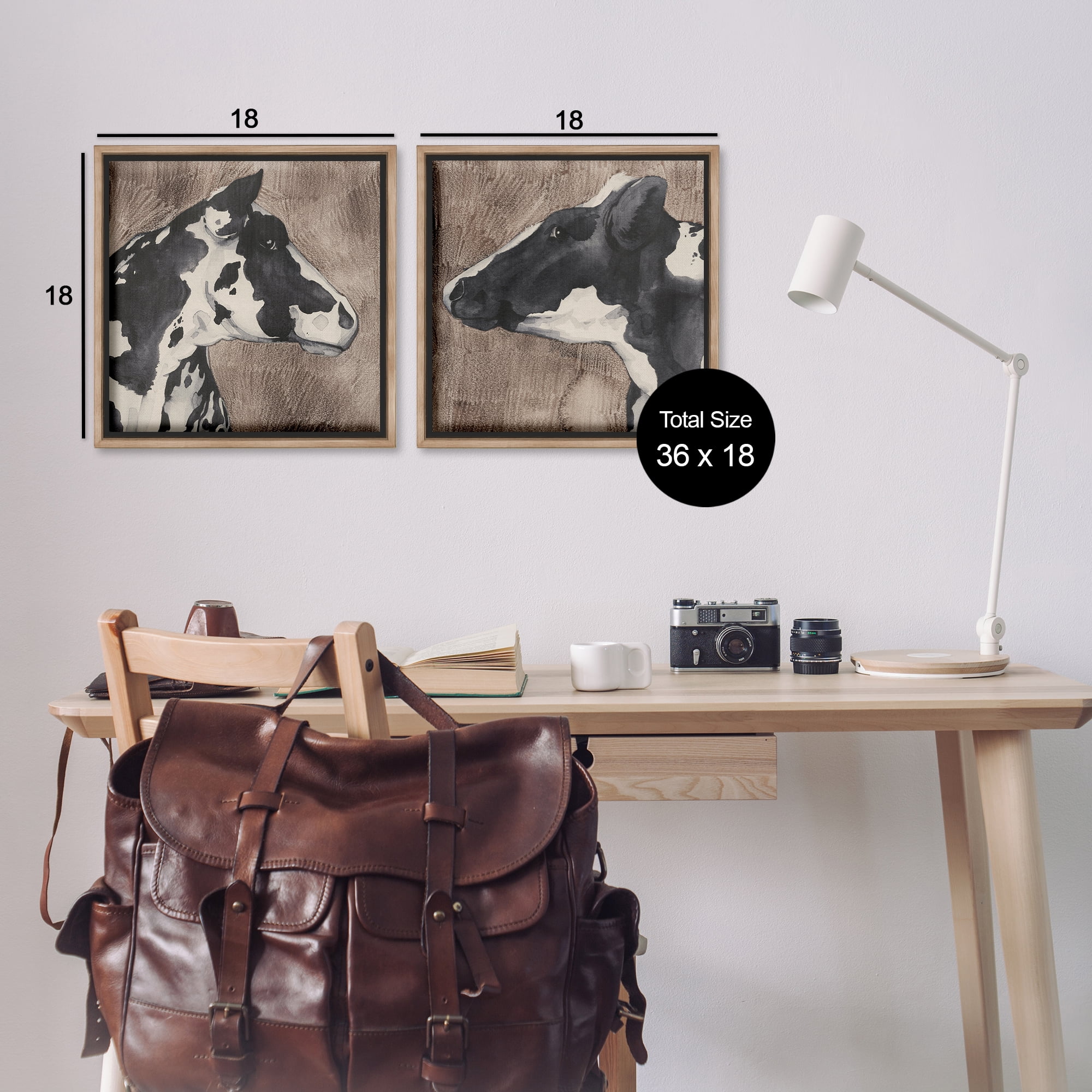 Stupell Industries Holstein Cow Portrait Profile Animals Painting Brown Floater Framed Canvas Art Print Wall Art, 18 x 18, Set of 2
