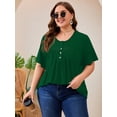 thumbnail image 2 of SHOWMALL Women's Plus Size Pleated Tunic Top, Green 4X Short Sleeve Scoop Neck Shirt with Decorative Buttons, Casual Loose Fit Summer Blouse, 2 of 8