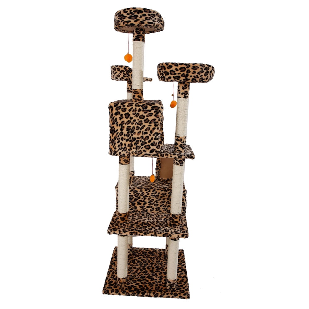 72'' Cat Climber Condo w/Dangling Cat Toy, Cat Activity Tree Tower Luxury Condos with Scratching