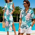 thumbnail image 2 of KUIFORTI Tropical Leaf Couple Matching Outfits Fashionable Mens Casual Shirts Hawaii Dress Breathable Short Sleeve Button Down with Soft Fabric for Summer Vacation Trip, 2 of 7