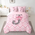 thumbnail image 2 of Homewish Initial J Letter Twin Bedding Sets 7-Piece for Kids, Bohemian Damask Flower Bedding Comforter Set, Pink Princess Bowknot Reversible Sheet Sets, Breathable Home Decor, 2 of 7