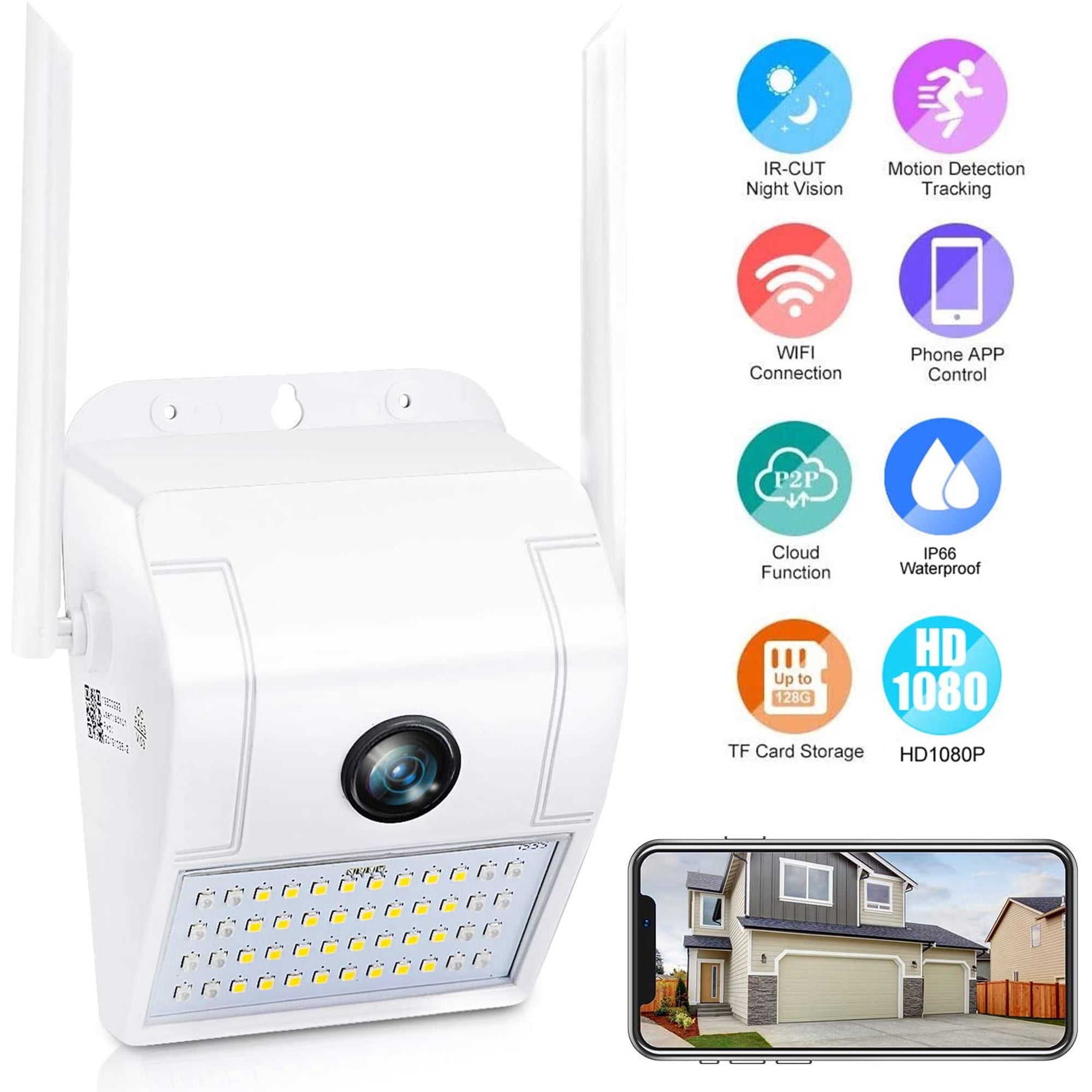 MesaSe WiFi Floodlight Security Camera Outdoor, HD 1080P Wireless Spotlight Camera Motion Activated, Smart Wall Lamp Surveillance Camera, Two Way Talk, Alarm Events, Waterproof