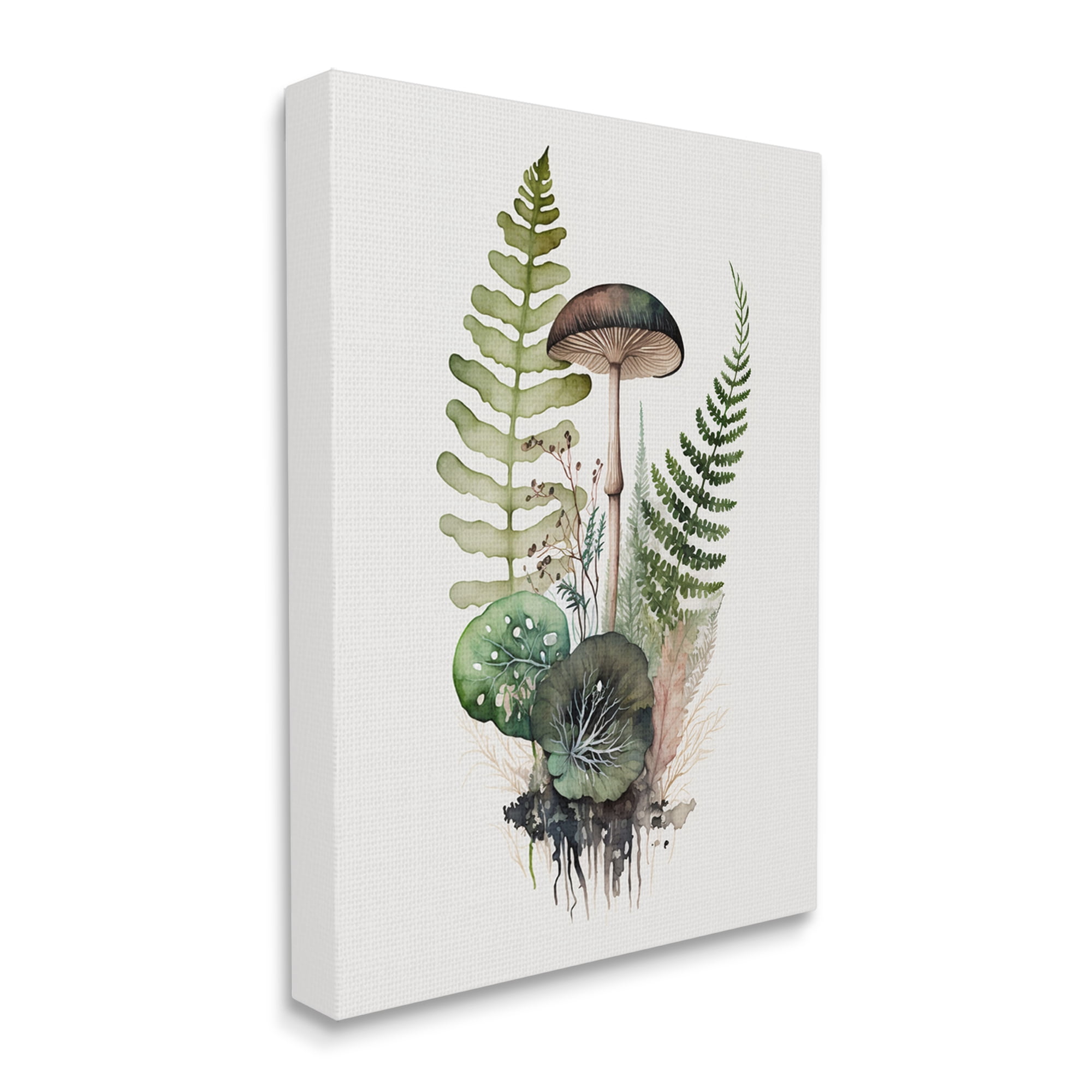 Stupell Industries Mushroom & Ferns Nature Botanical & Floral Painting Gallery Wrapped Canvas Art Print Wall Art, 24 x 30