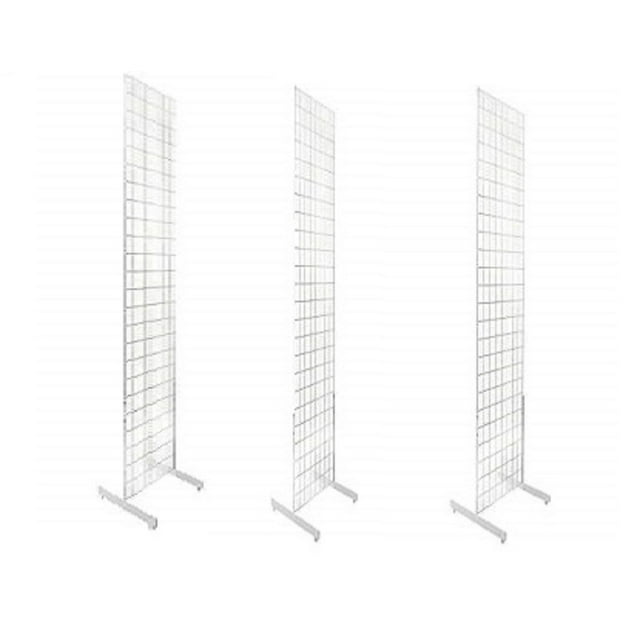 2' x 6' White Grid Wall Panel with Stand Wire Legs, Floorstanding Display Fixture (3pk