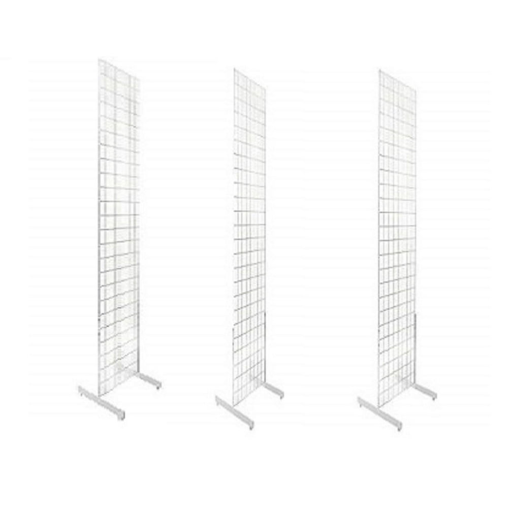 2' x 6' White Grid Wall Panel Floorstanding Display Fixture (3pk