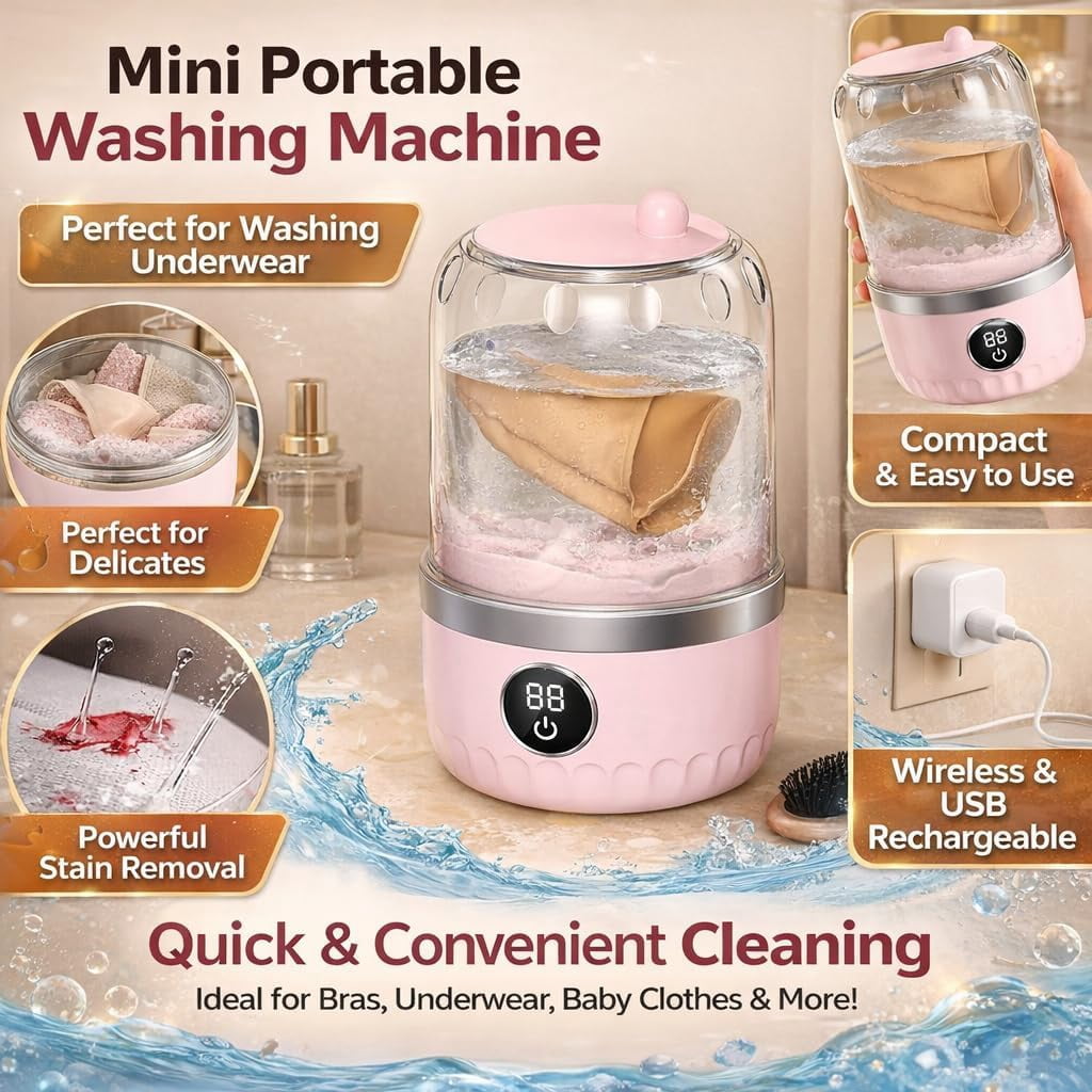 Mini Portable Washing Machine, 1L Small Washer for Underwear Wash, Socks, Clothes & Makeup Brushes, Compact Travel Washer for Hotel, Apartment & Dorm Use (White)