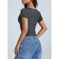 thumbnail image 4 of Douhoow Women's Slim Fit Crop Tops Casual Solid Color Low Cut Short Sleeve Tight Tee Shirt Basic Streetwear, 4 of 8