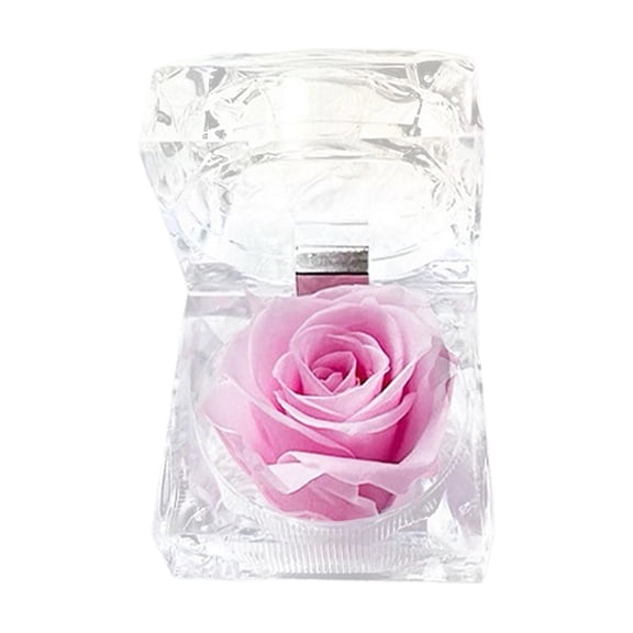 Preserved Rose Real Forever Rose in Mini Clear Ring Box, Eternal Flower Rose Gifts for Women Mom Girlfriend Grandma, Mothers Day, Anniversary, Valentines, Christmas, Birthday (Pink)