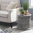 thumbnail image 2 of Powell Kersey Carved Wood Round Indoor End Table, 17" Tall, Light Gray, 2 of 7