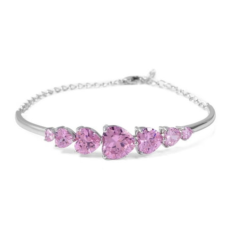 Silvertone Heart Cubic Zirconia CZ Pink Bar Bracelet for Women Jewelry Gift 8 inch Ct 9.1