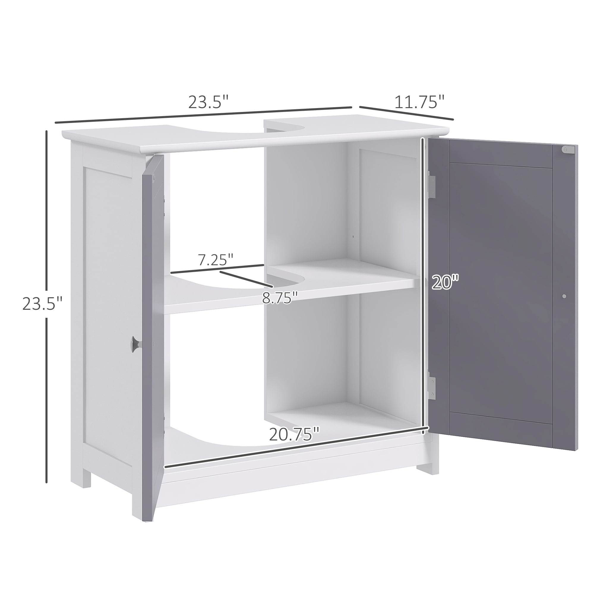 kleankin Vanity Base Cabinet, Under-Sink Bathroom Cabinet Storage with U-Shape Cut-Out and Adjustable Internal Shelf, White and Gray
