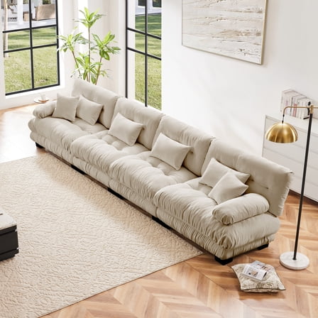 4-Seater Sectional Sofa Modular Deep Seat Sofa Couch , Chenille Sofa Comfy Upholstered Sofa for Living Room, Apartment, Office,Chenille Light coffee