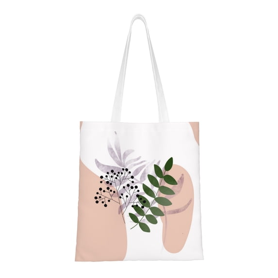 YFYANG Reusable Cotton Canvas Tote Shopping Bag, Green Leaves Boho Art Washable Portable Grocery Bag for Daily Travel
