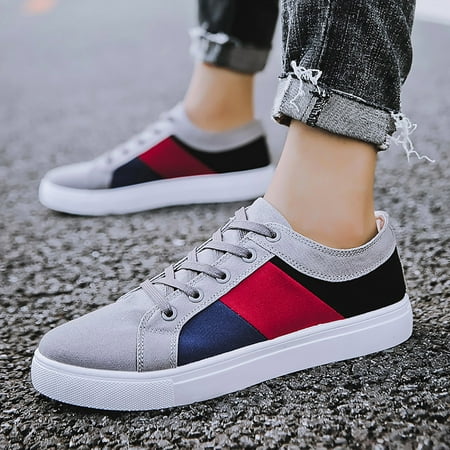 

TANGNADE Men Low Top Color Matching Canvas Walking Shoes Lace Up Fashion Sneakers Casual Shoes
