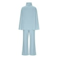 thumbnail image 6 of YUGYXL Women's 2 Piece Outfits Long Sleeve Turtleneck Knit Pullover Sweater and Wide Leg Pants Sweatsuit Tracksuit Sets Light Blue XL, 6 of 8