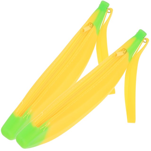 GAXIRE Estuche de silicona para lápices de 2 piezas con forma de plátano de dibujos animados para niños, organizador de papelería