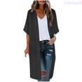thumbnail image 2 of Lixiuxyad ‌Women's Long Chiffon Cardigan 3/4 Sleeve Open-Front Lightweight Summer Outfits,Black, 2 of 6