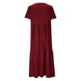 thumbnail image 4 of Dress for Women Cotton Linen Color Loose V-Neck Short Sleeved Dress Casual Summer Dress for Women, 4 of 5